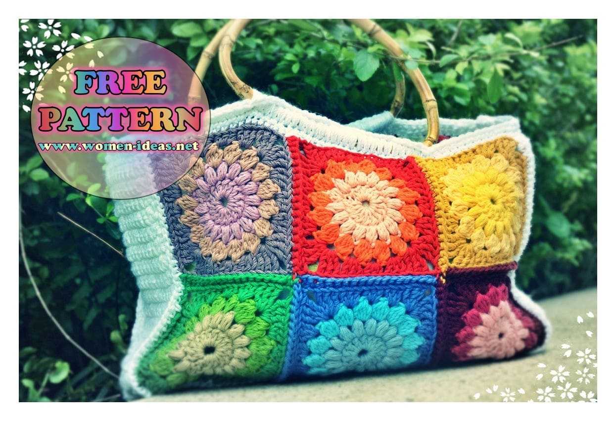 Free Pattern Instruction of Granny Square Crochet Bag with Bamboo